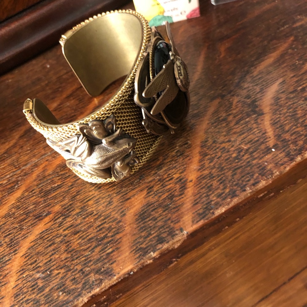 Patrice Vintage cuff bracelet, an art piece in glass and brass. - Picture 6 of 11